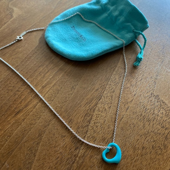 Tiffany & Co Elsa Peretti Blue Turquoise Open Heart Necklace - Picture 2 of 3
